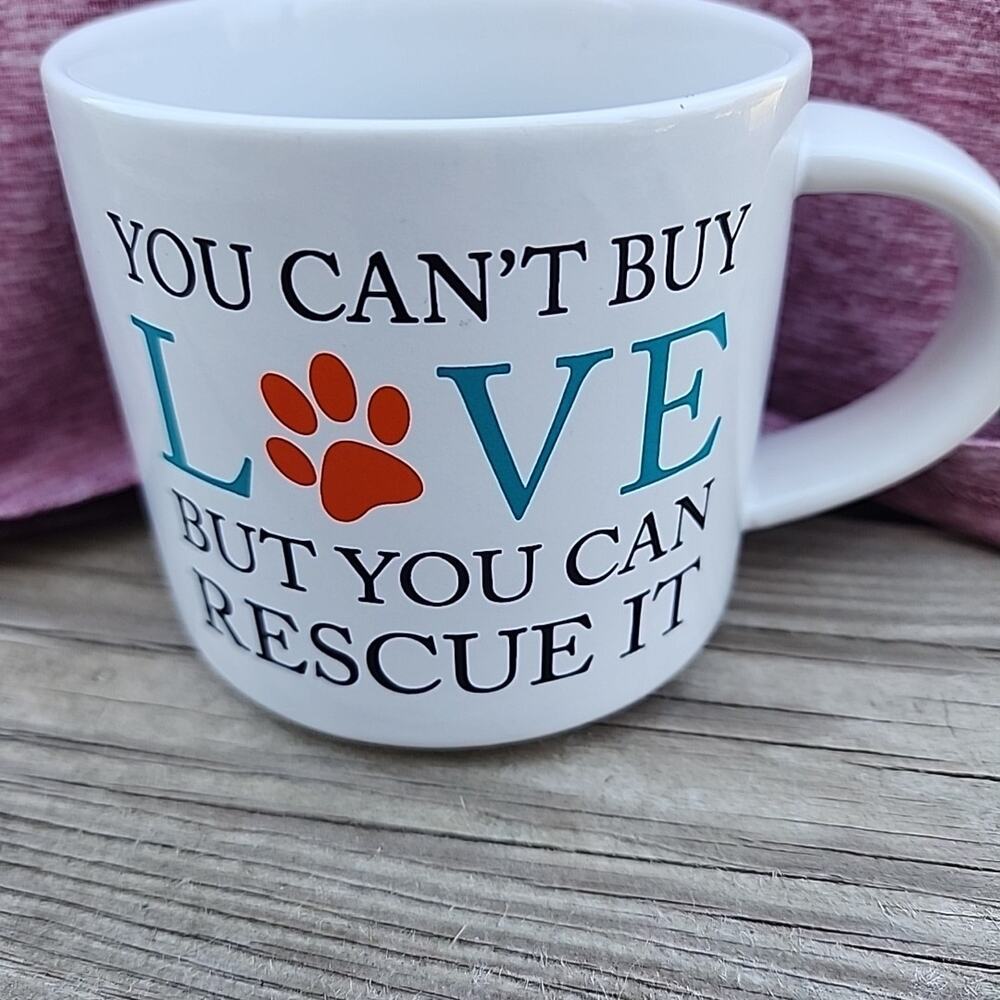 John Bartlett You Can't Buy Love Rescue Large Coffee Mug Cup Pet Paws Dogs Cats